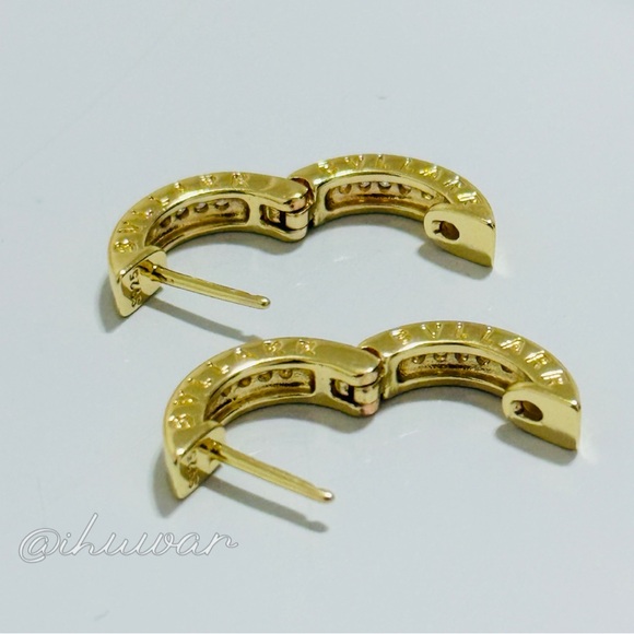 14K Gold Plated 925 Sterling Silver Round Cubic Zirconia Hoop Earrings - Picture 5 of 5